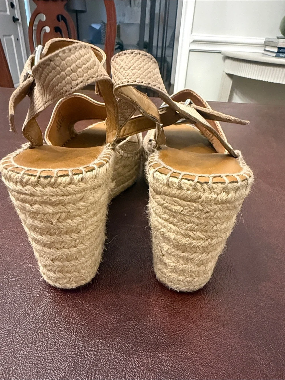 Franco Sarto Beige Espadrille Wedge Sandals with Ankle Strap